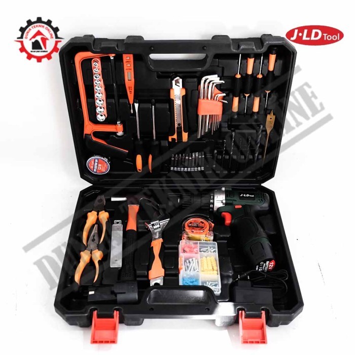 Tool Kit Set include Bor Baterai 12V Komplit Cordless ToolBox JLD