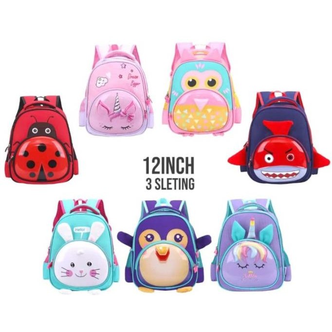 Ransel Tas Anak Sekolah Tk / Paud Gambar Animal Hewan Gemez Pequin Import 12"