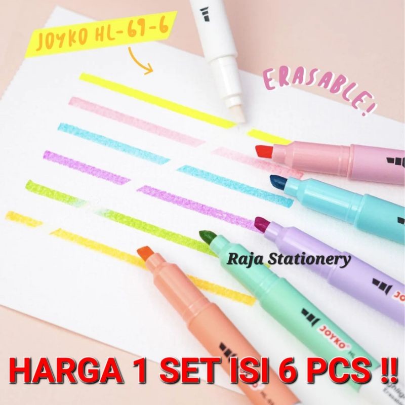 

JOYKO ERASABLE HIGHLIGHTER SET / PENANDA WARNA DAPAT DIHAPUS HL-69-6 MURAH BERKUALITAS RAJA BIG BOX