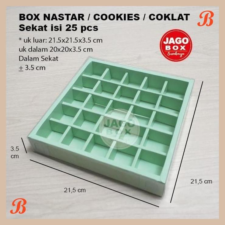 

| NS | BOX KOTAK NASTAR / COKLAT / COOKIES SEKAT 25 PCS IVORY HIJAU