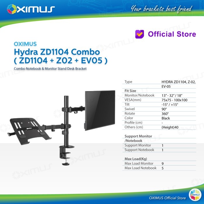 Bracket Laptop Notebook Monitor Combo Oximus ZD1104 Dual Combo