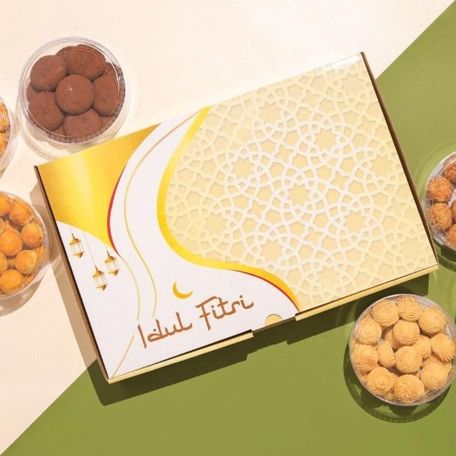 

New! terbaru Kardus Lebaran isi 6 Toples 250 gr Box Kue Kering Hampers Idul Fitri - elegant Idul Fitri