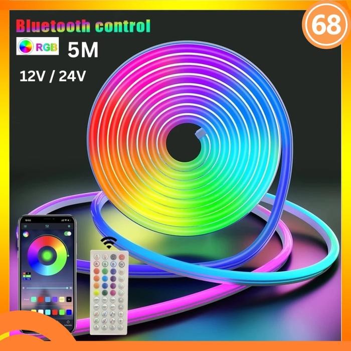 Paket Led Neon Flex Running Rgb 5M 5 Meter 5V + App Control + Adaptor + Remote Control Led Neon Flex