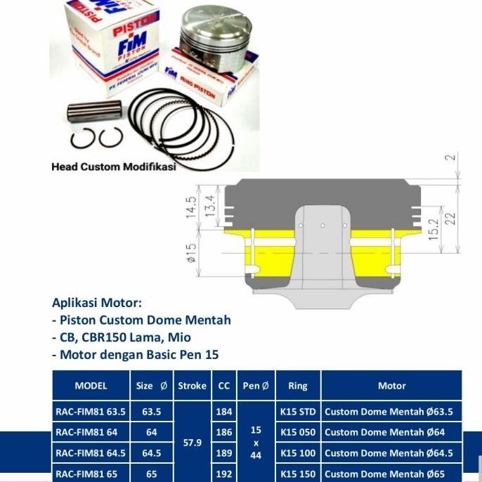 Super Murah, Piston Kit Fim 81 Cb Cbr 150R Mio Lama Pin 15 63 64 65