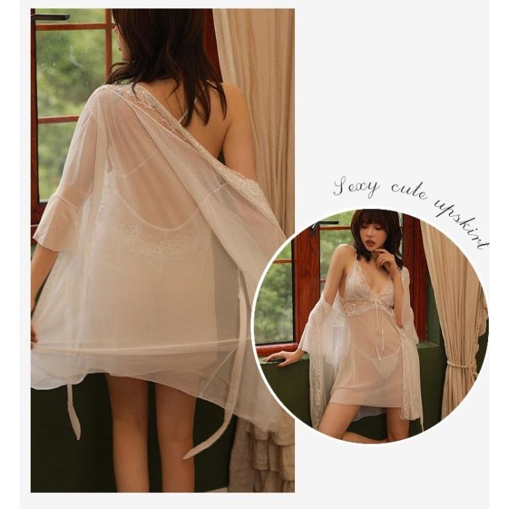 

Kimono Set Baju Tidur Boneka Lingerie Wanita Lace Tipis Piyama A0253 Original