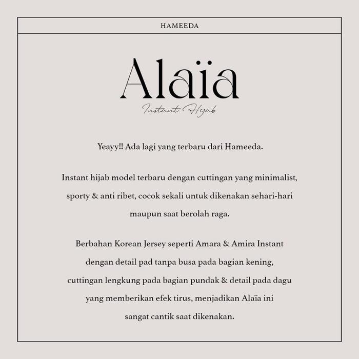 Hameeda - Alaia Instant Hijab Bergo Jersey Pad Lembut Muslim Instan Kerudung Wanita