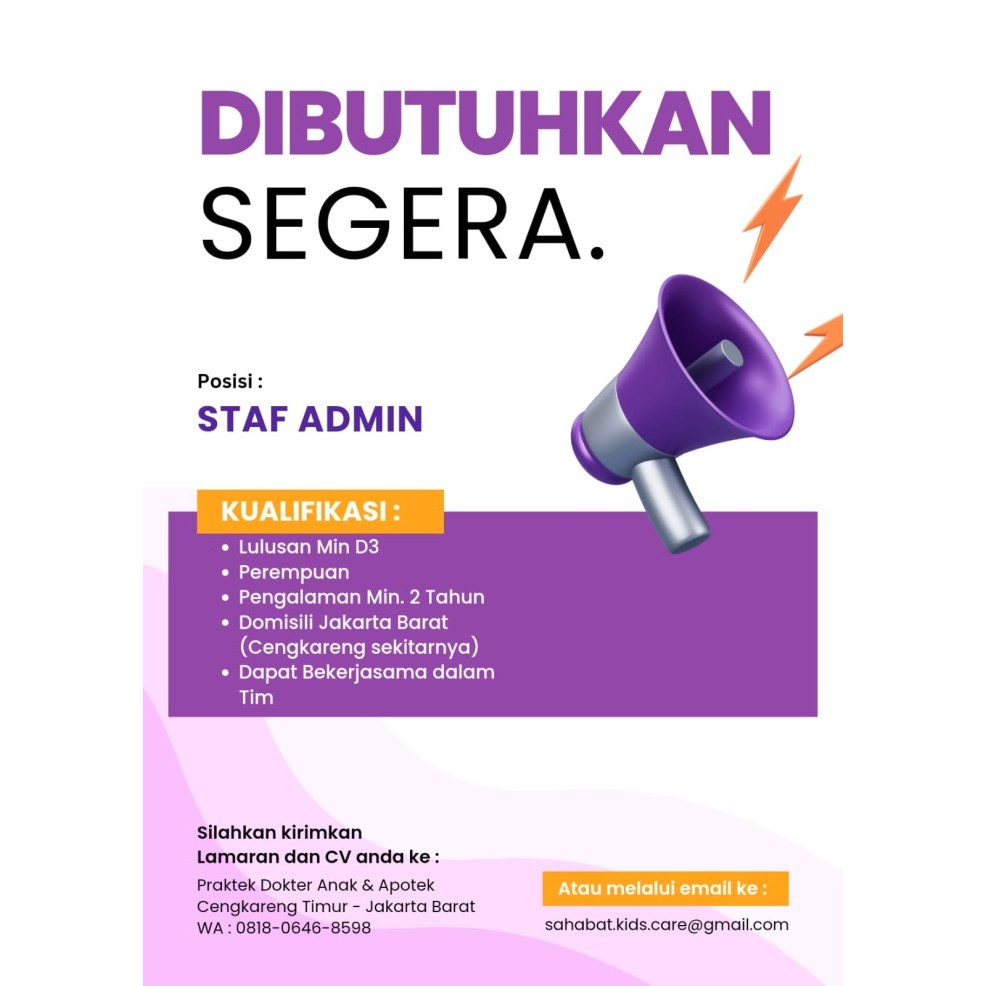 LOWONGAN POSISI STAF ADMINISTRASI