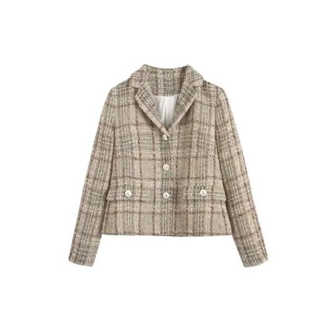 Promo Blazer Pendek Semi Crop Tweed Beige