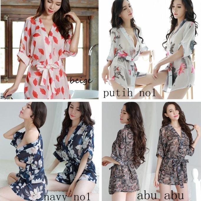 

Kimono Lingerie Piyama Bikini G String Kain Sifon Dicetak A187-1 Original