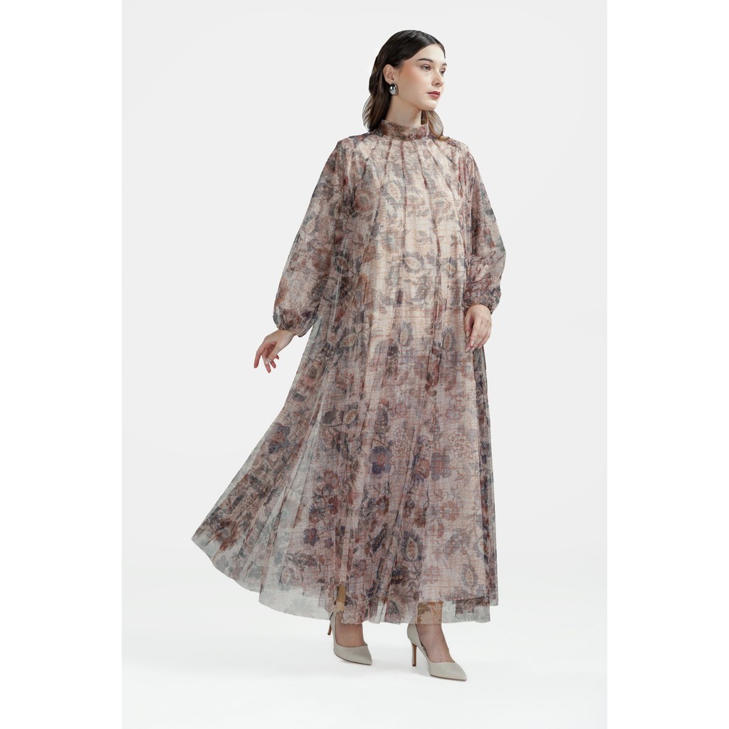 Benang Jarum - Festive Finesse Flowy Dress - Maple