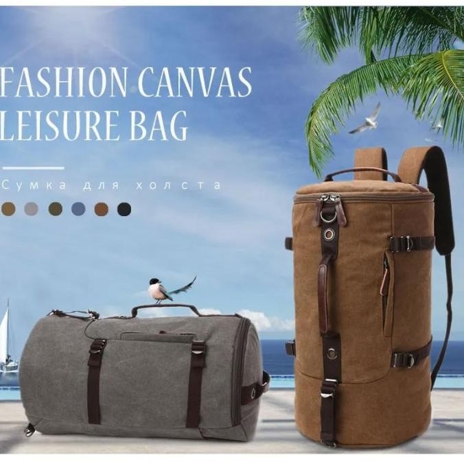 Murah Tas Duffel Ransel Selempang Duffle Bag Travel Outdoor Canvas Duffel - M0005 - Coffee