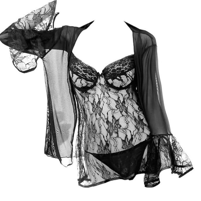 

L0281 Lingerie Baju Tidur Haram Robe Kimono Lengan Panjang Sexy Seksi Original