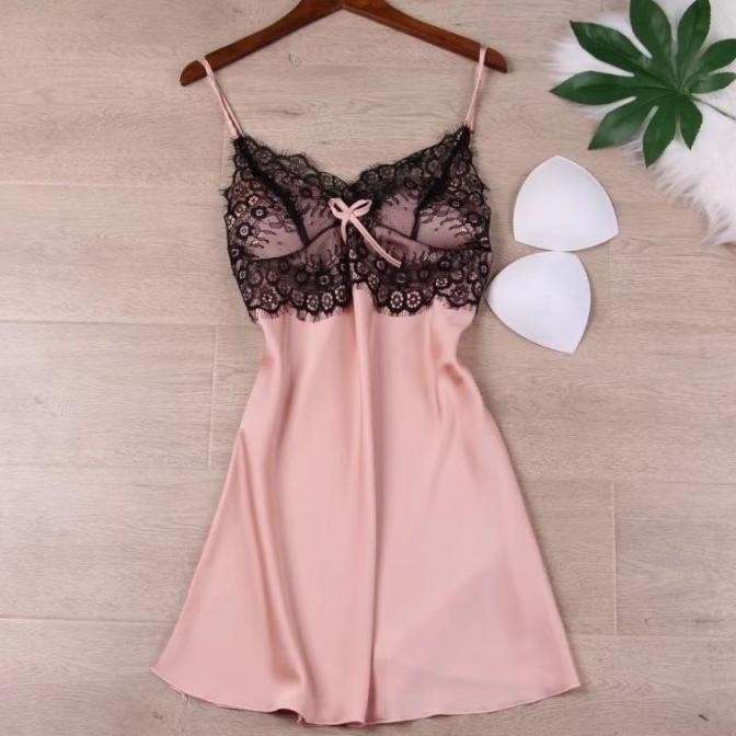 

Daster Dress Lingerie Silk Satin 838 High Quality Cantik Brukat Polos Original