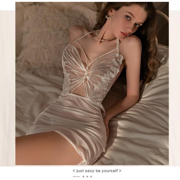 

Lingerie Sexy Hot Baju Tidur Wanita Kupu Kupu Mutiara Renda Babydoll A596 Original