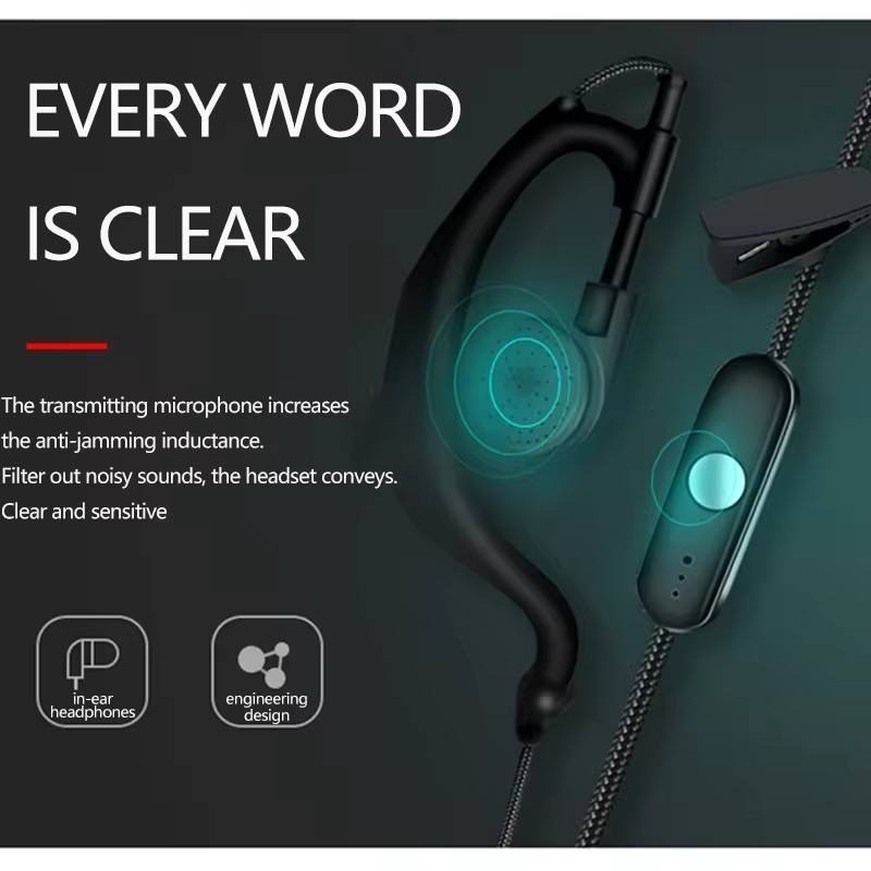 Headset Mic Walkie Talkie PTT Single Earpiece 2 Pin Baofeng