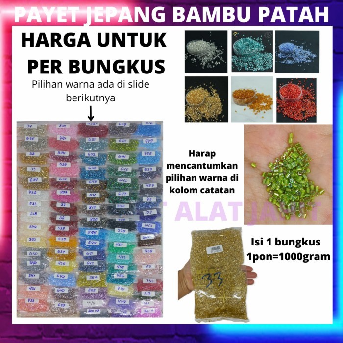 TERBARU Payet jepang patah bambu mute manik payet kebaya dress per 1 pon