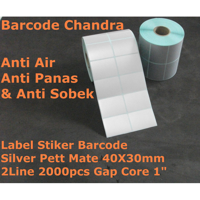 

SILVER PETT 40X30MM 2LINE 2000PCS GAP CORE 1" , LABEL STIKER BARCODE