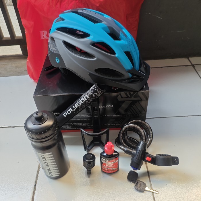 CUCI GUDANG Helm Sepeda MTB Polygon + Aksesoris Baru Dipake Sekali
