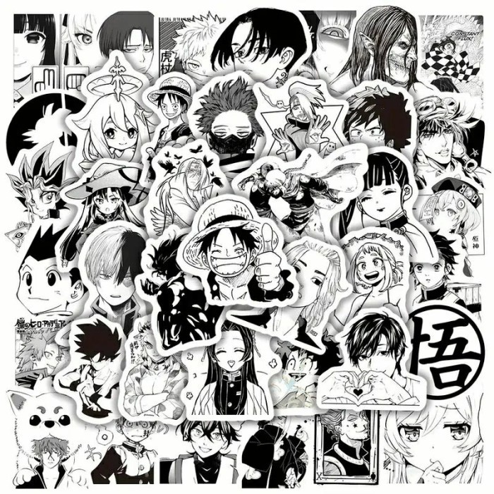 OBRAL Stiker Anime Hitam Putih Stiker High Quality, Stiker Aesthetic Stiker Laptop Stiker Helm