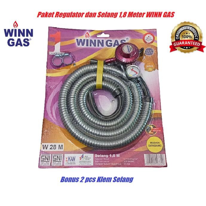 paket regulator dan selang winn gas 1,8 meter + w 18 m stok terbatas