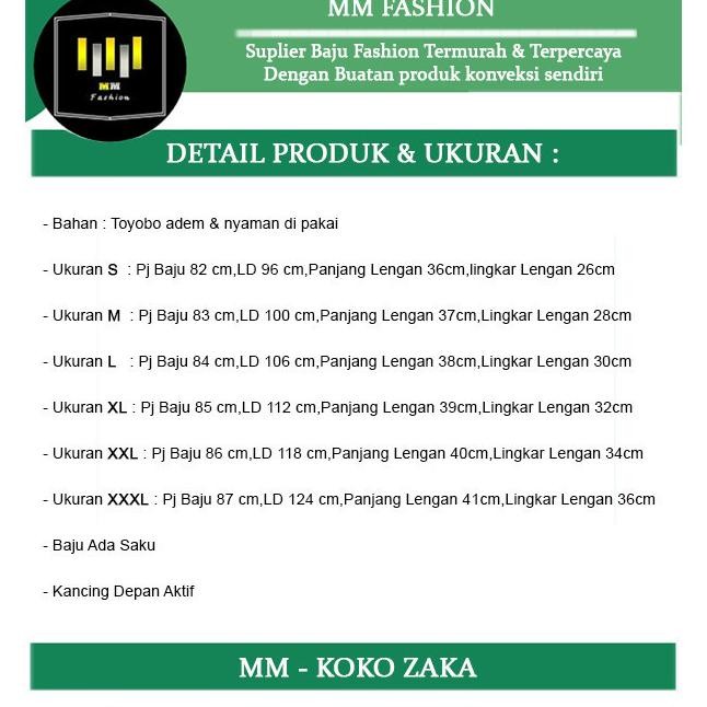 Murah Koko Zaka Lengan 3/4 - Mm Fashion (Mm) - Ukuran S-3Xl - Matt Katun Toyobo  - Baju Koko Qurta P