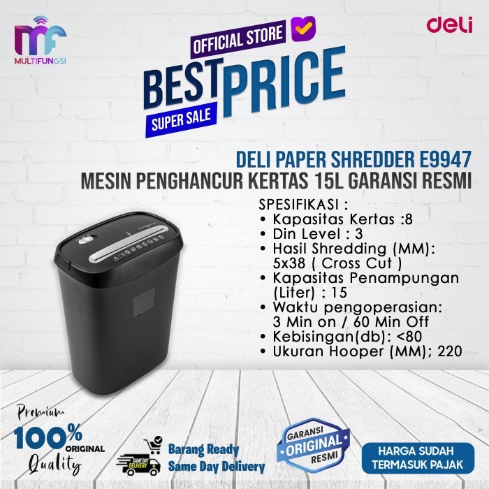 

PROMO! Deli Paper Shredder E9947 Mesin Penghancur Kertas 15L Garansi Resmi