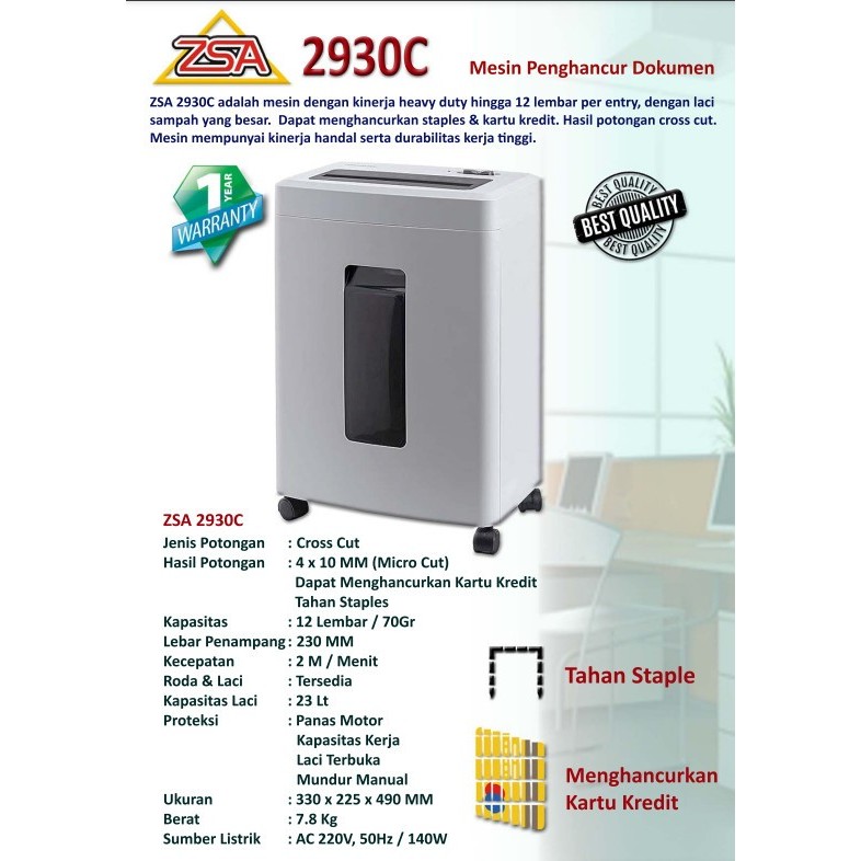 

PROMO! ZSA 2930C Penghancur Kertas, Paper Shredder 12 Lembar