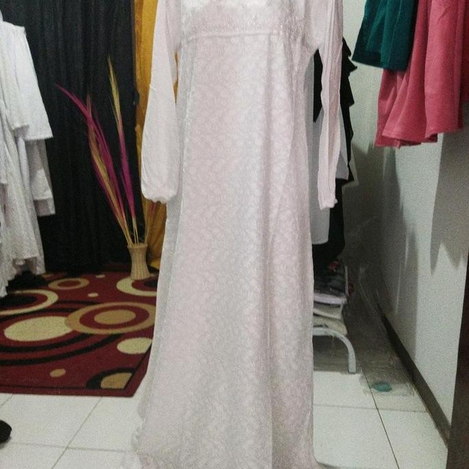 GAMIS KATUN LC / GAMIS KOMBINASI BERMOTIF DAN POLOS Katun Poliester Polos Bunga Putih Cantik Dalaman