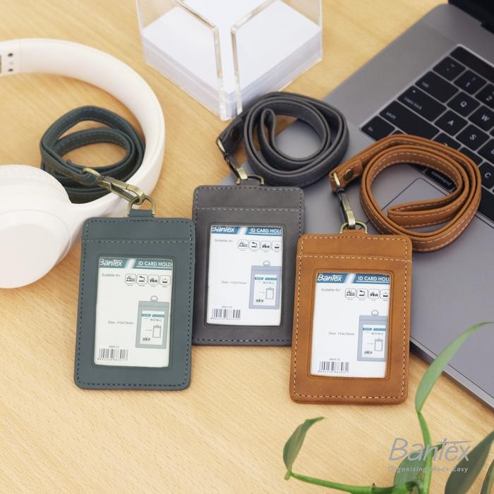 

Bantex Leather Name Tag Id Card Holder Button 8883 Kulit Sintetis Lanyard Tali Best Seller