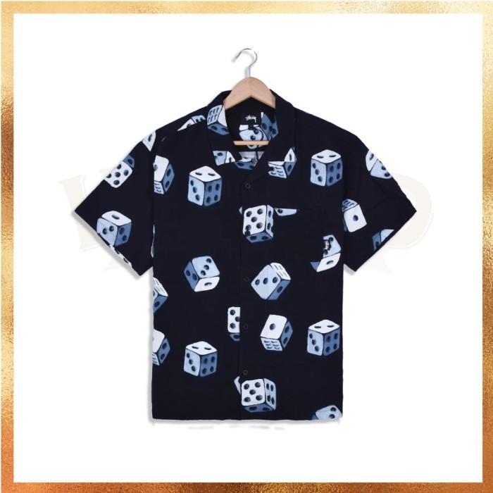 Ready Stock Kemeja Pria Stussy Australia Dice Pattern Rayon Button Up Shirt 100% Original