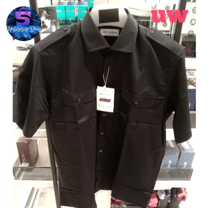 Kemeja Pria Guy Laroche Double Pocket. Black .Original. New Arrival