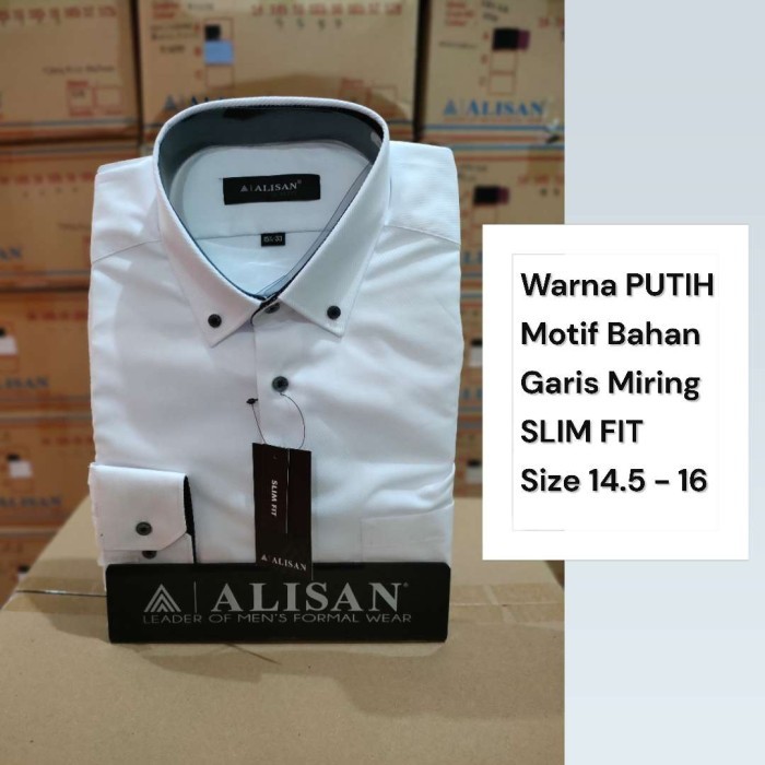 Alisan Kemeja Pria Lengan Panjang Motif Garis Slim Fit Original
