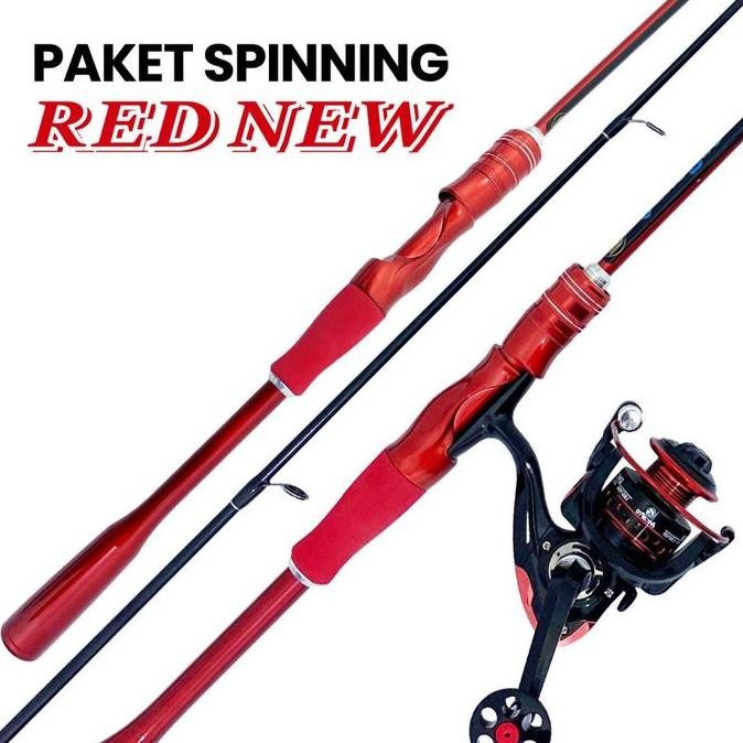 Tersedia Aquapro 1 Set Paket Alat Pancing Joran Spinning Fishing Rod Merah High Carbon & Reel Pancin