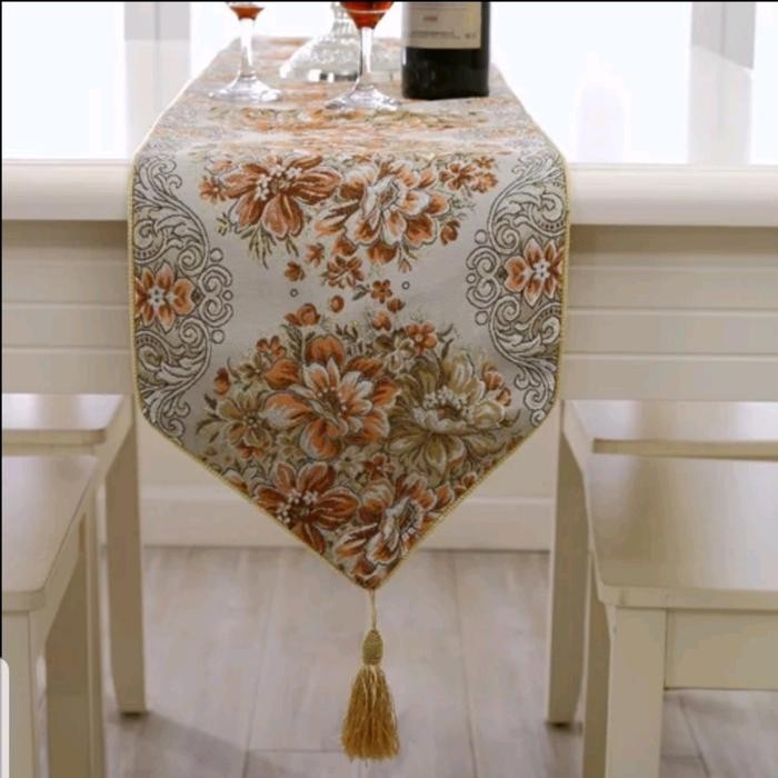 Table Runner Belgi Taplak Meja Buffet Panjang Mewah Gold Cantik Minimalis 150 180 210 250 270 300