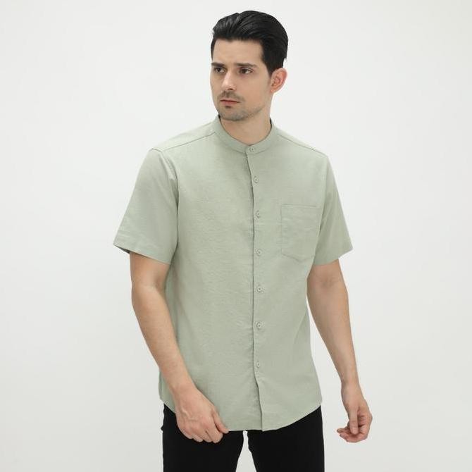 Platini Kemeja Pria Koko Shanghai Lengan Pendek Katun Oxford Sage Green 21049.52