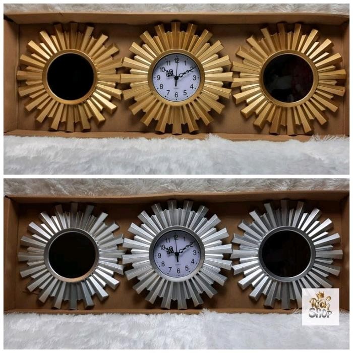 TERJAMIN Jam Dinding Cermin Set Hiasan Walldecor