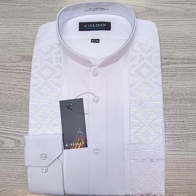 Kemeja Alisan Putih Sanghai / Koko Bordir Lengan Panjang Reguler Fit