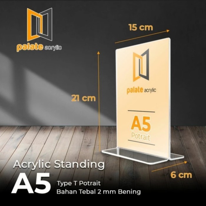 

ACRYLIC TENT HOLDER / AKRILIK A5 T POTRAIT TEMPAT BROSUR MEJA 2MM
