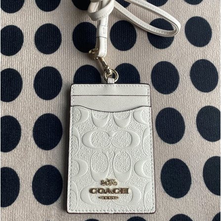 

HOT SALE! Coachh Signature embossed ID Holder Card Lanyard Original - white dw