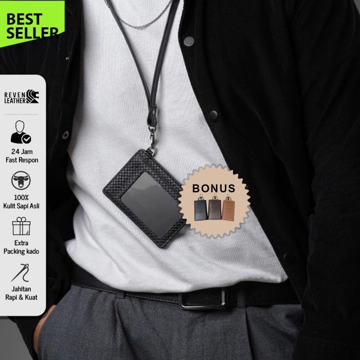 

TERLARIS! Lanyard Kulit Sapi ID Card Reven Batara Lanyard Name Tag Kartu Nama Model Kalung