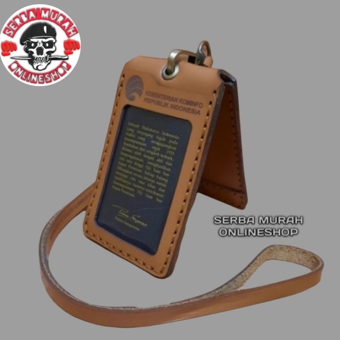

Holder ID Card Kulit Asli - Tali Lanyard Nametag KOMINFO Model Lipat