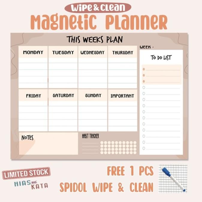 

MAGNETIC WEEKLY PLANNER TEMPEL KULKAS WITH HABIT TRACKER & NOTES