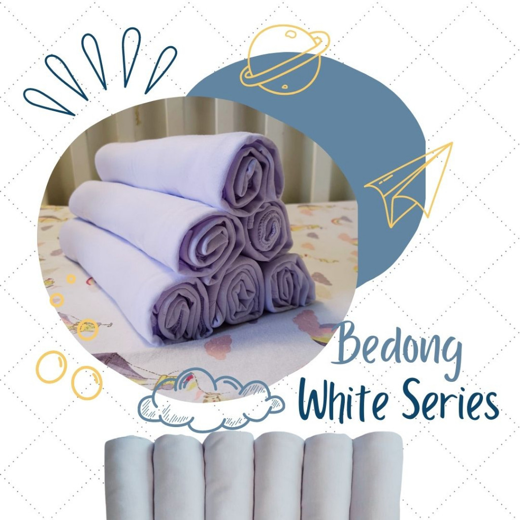 WHITE SERIES  Akachan Baby Swaddle Bedong Kain Kaos Polos Putih Bedong Putih bdw
