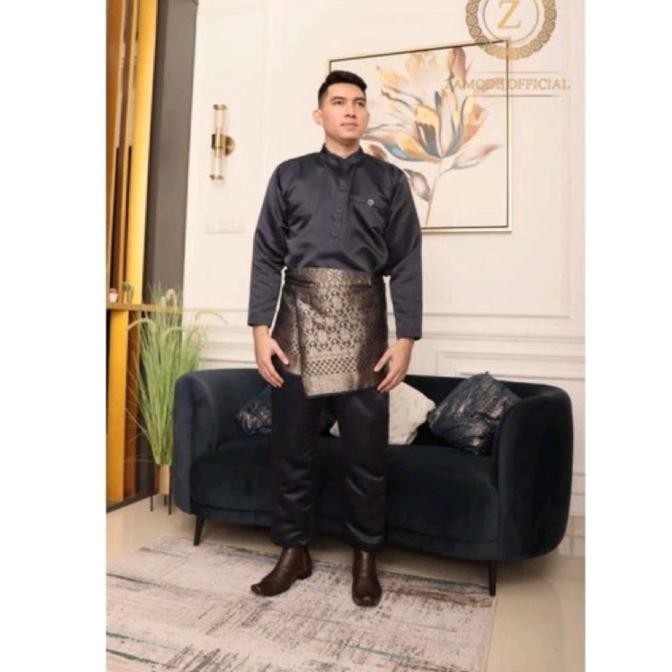 SETELAN BAJU KURUNG MELAYU PRIA BAHAN TAFFETA BRIDAL+SONGKET SAMPING MELAYU SIZE M-XXL