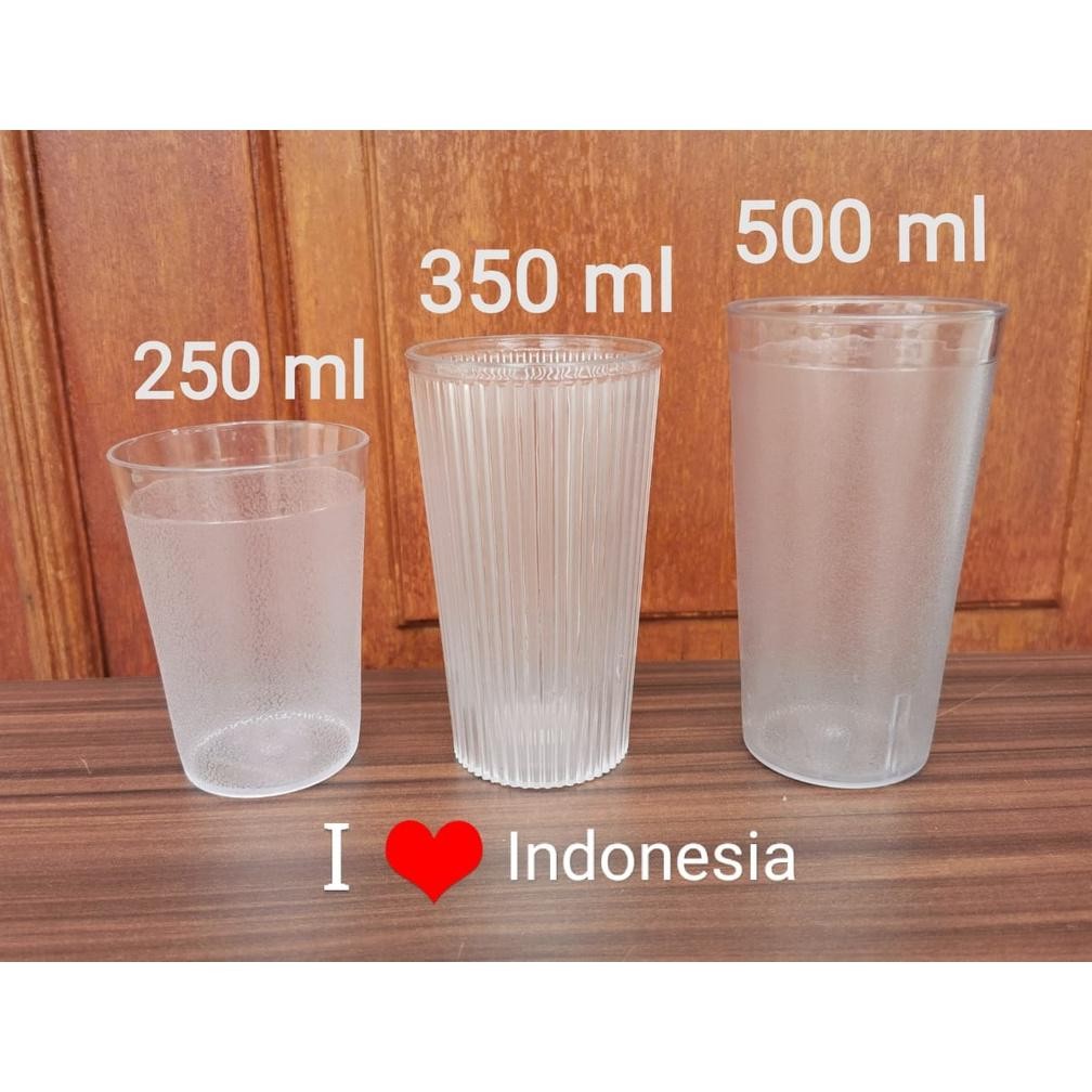 Bisa COD (GRATIS PACKING) - Gelas Glass Cangkir Cup Mug Plastik Plastic Garis Bening 350 ml 350ml Tr