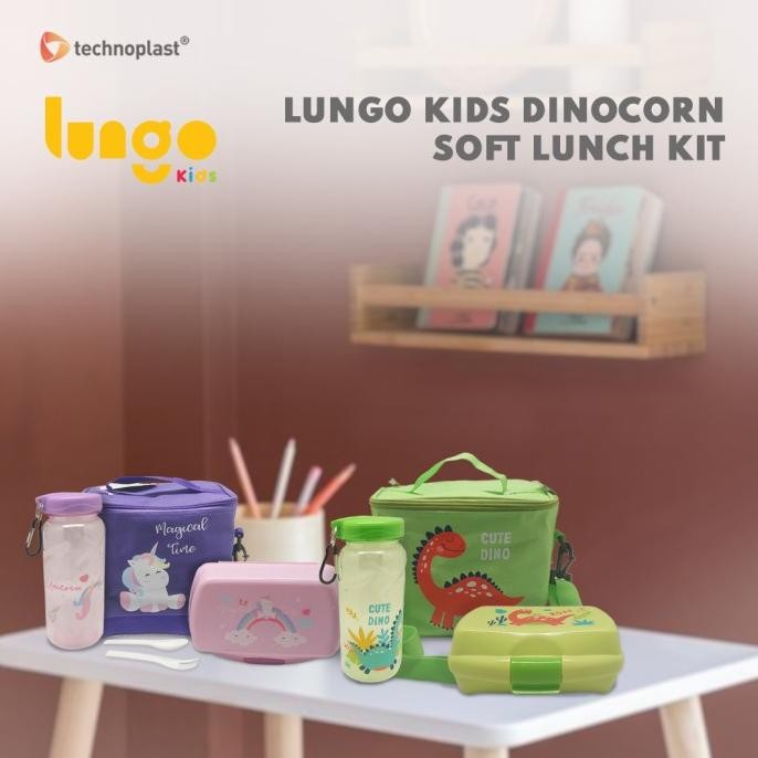Grosir Lungo Kids Dinocorn Soft Lunch Kit / Lunch Box Set Dengan Tas