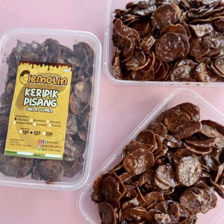 

sale KERIPIK PISANG COKLAT LUMER JUMBO BY CLEMOTIN KEMASAN BOX