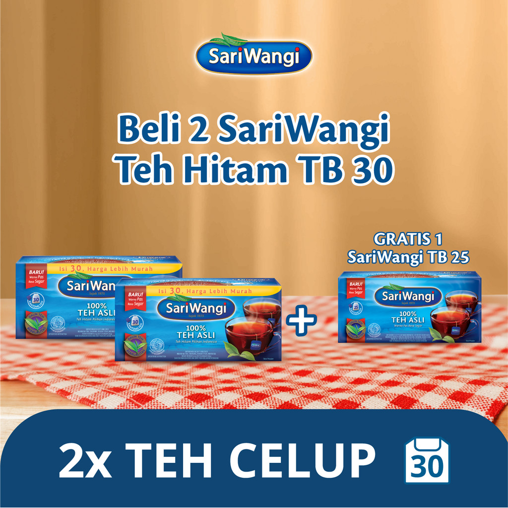 

Buy 2 Sariwangi Asli Teh Celup isi 30 FREE 1 Sariwangi Asli Teh Celup isi 25