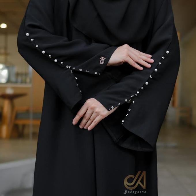 Jabayaska - Mazaya Abaya Forzaleta Gamis Lebaran Dress Hitam Muslim Simple Basic Arab Tangan Mewah C