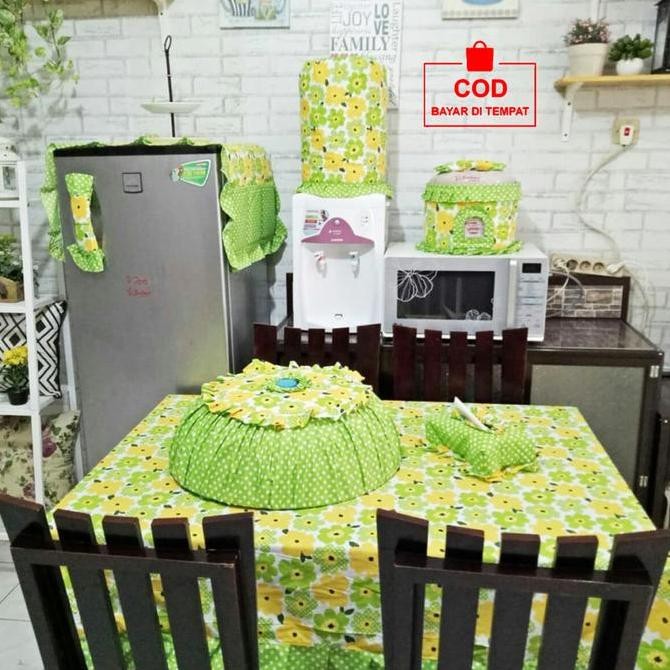 (Cod) Paket Kitchen Satu 1 Set Isi 8 Pcs Taplak Alas Meja Makan Prasmanan Sarung Cover Galon Kulkas 